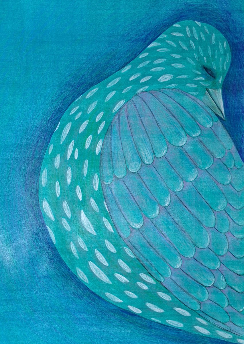 Illustrative Animal Painting By Andromachi Giannopoulou, 9 X 12, Sleeping Bird, Original Artwork
