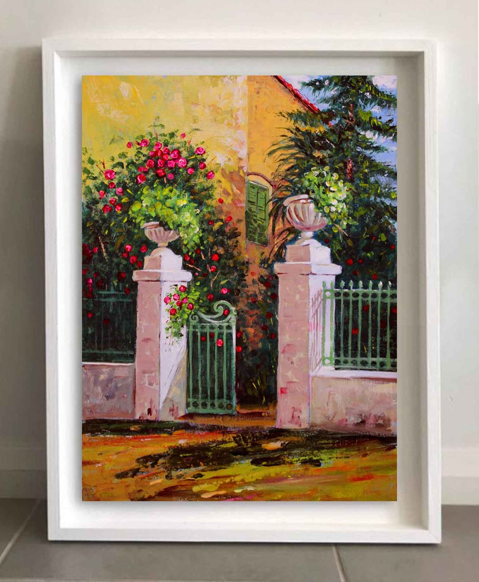 Impressionistic Landscape Acrylic Painting By Mir-Jan, 14 X 20", Sunny Day, Original Artwork