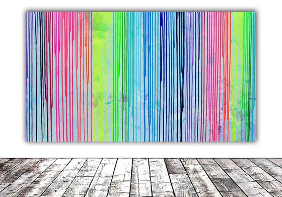 140x80x4 cm Melted Rainbow - XXL Large Modern Abstract Big Painting,  Large Painting - Ready to Hang, Hotel and Restaurant Wall Decoration