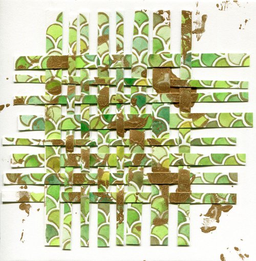 Green scale paper weaving collage by Liliya Rodnikova