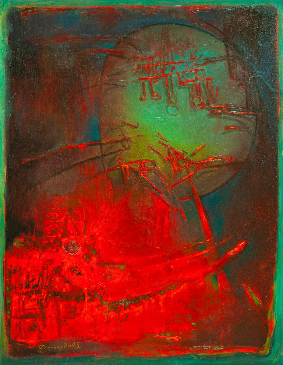 Organic Abstract Oil Painting By Mykola Dzhychka, 20 X 26", Subconscious Contrast Outlines, Original Artwork