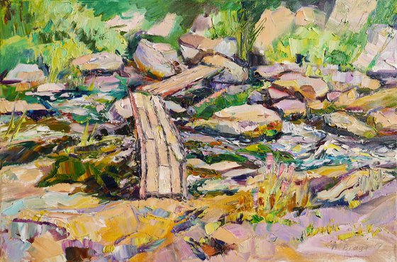 A Bridge over roaring flow (Plein air)