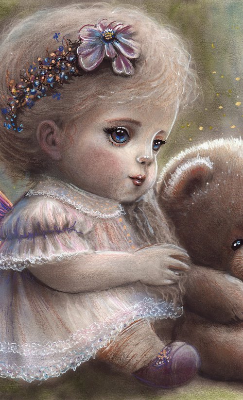 Fairy With Her Teddy Bear by Danguole Serstinskaja