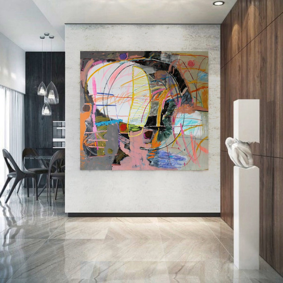 Expressive Abstract Acrylic Painting By Sergiy Dekalyuk, 81 X 76", Composition 24. Light, Original Artwork