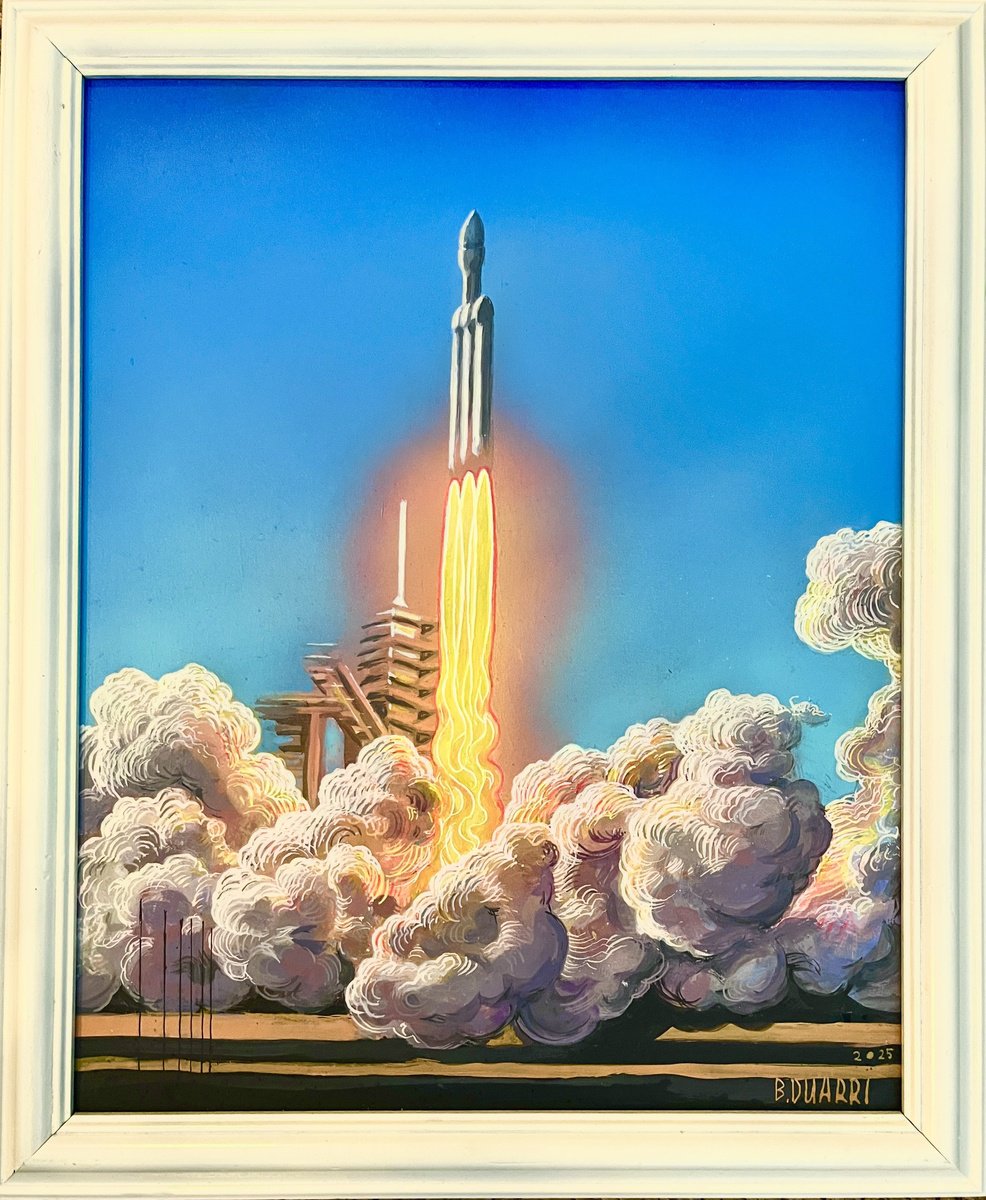 Urban And Pop Transport Acrylic Painting By Benjamin Duarri, 19 X 22, Rocket #3, Original Artwork