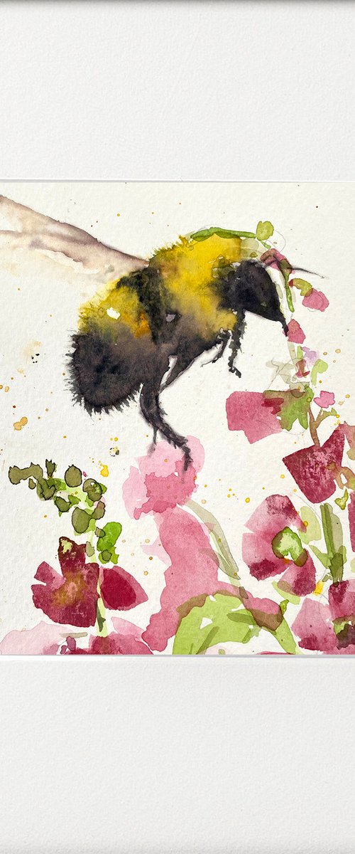 Bee and Hollyhocks by Teresa Tanner