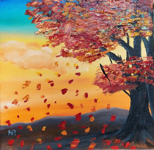 Autumn vibes, original landscape oil painting, tree art, bedroom painting by Nataliia Plakhotnyk