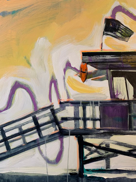 Large XXL Big painting - "Los Angeles sunset" - Bright street art - California - Miami Beach - Florida - Miami - Yellow