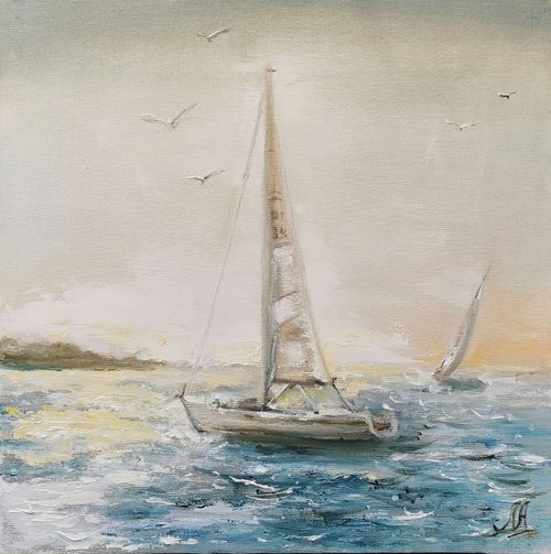 Ocean oil art, Yacht painting by Annet Loginova