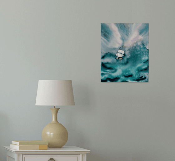 Sailboat painting. Seascape