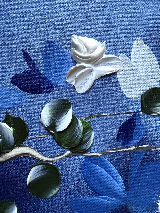 Pearl Roses in Blue Silence