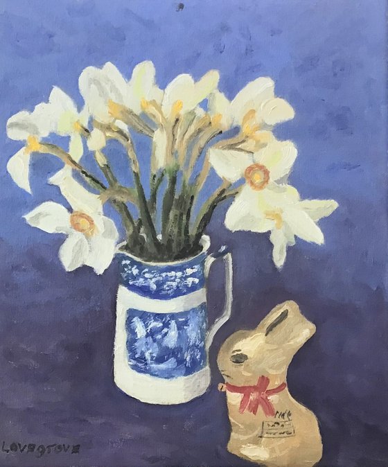 Daffodils and easter bunny