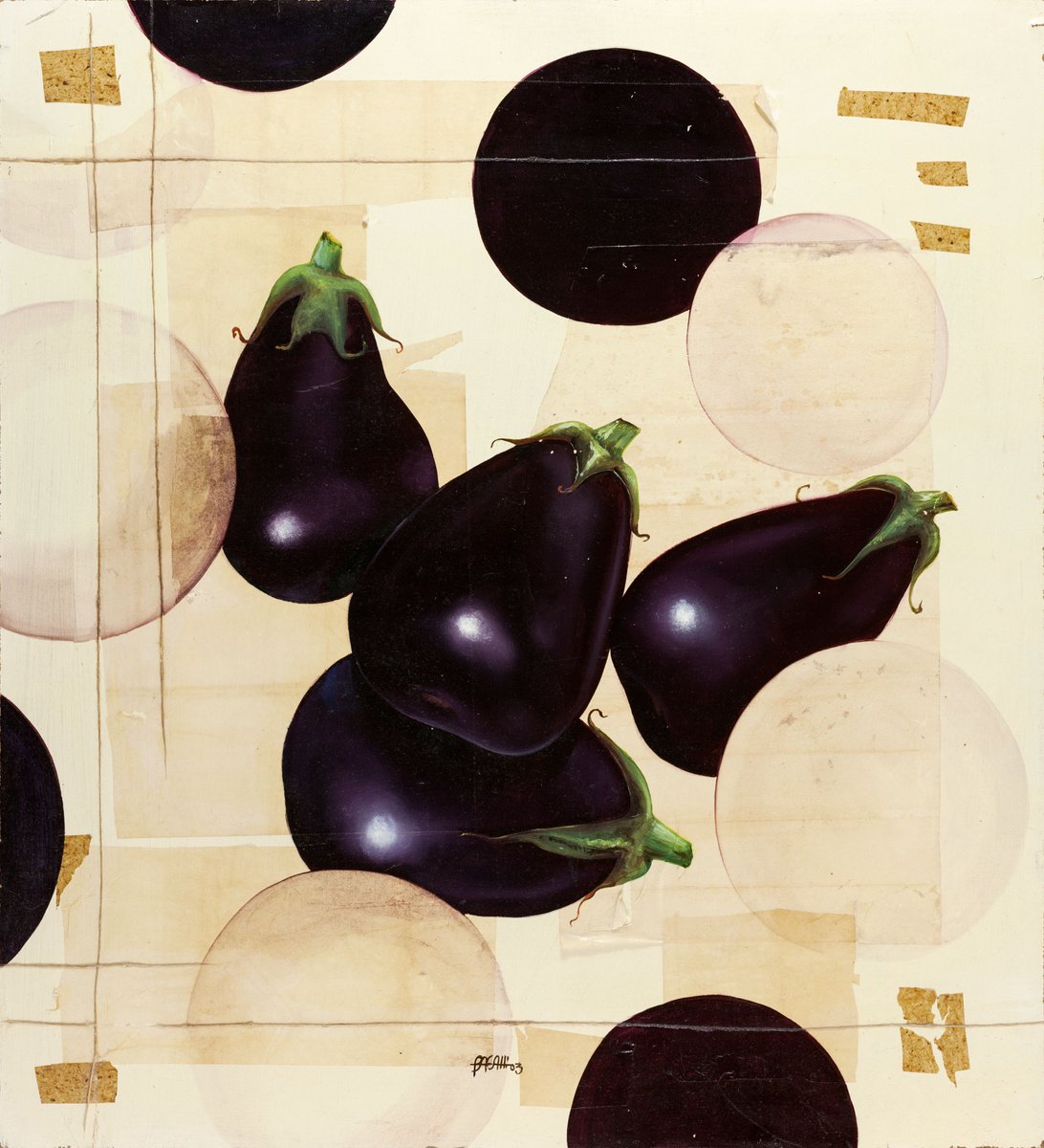 Photorealistic Still Life Oil Painting By Nicoletta Bagatti, 23 X 25", Melanzana, Original Artwork