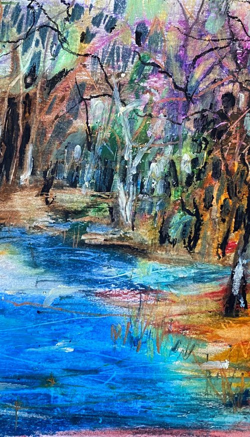 Landscape - oil pastels paper by Anna Boginskaia