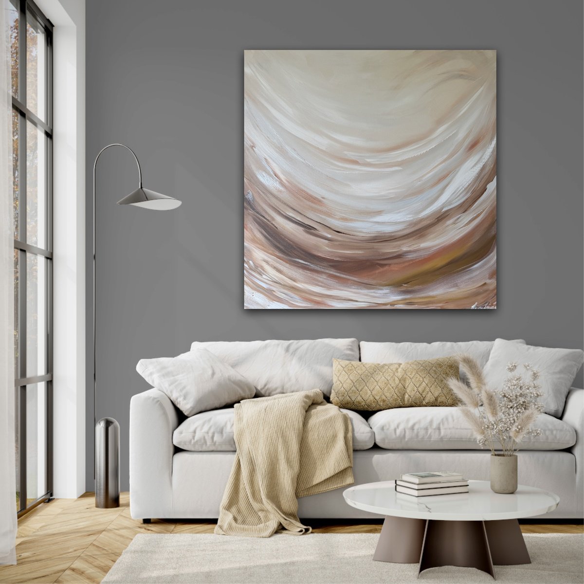 Abstract Landscape Acrylic Painting By Ivana Gigovic, 35 X 35, Amber Tides, Original Artwork