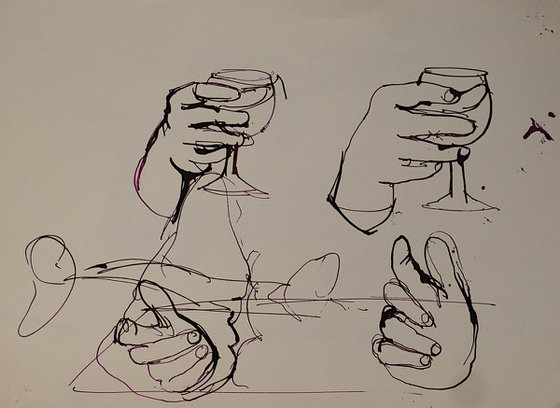 Study Of Hands And The Wine Glass, 24x32 cm