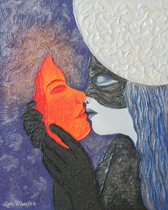 Obsession - surreal sun and moon romance painting