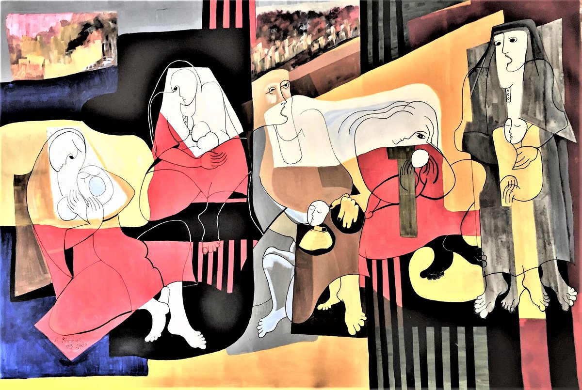 Abstract Portrait Acrylic Painting By Abdelrahman Shamieh, 65 X 41, Displaced (2), Original Artwork