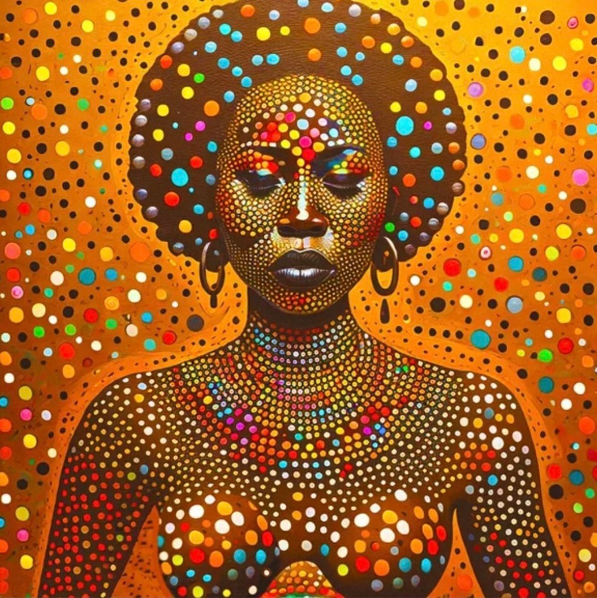 Expressive Portrait Painting By Sanja Jancic, 32 X 32", African Beauty, Original Artwork