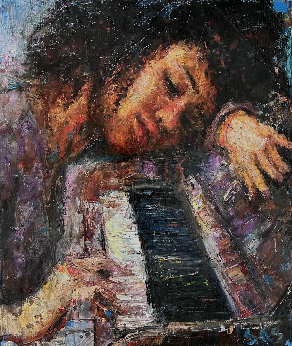 Impressionistic Portrait Oil Painting By Liubou Sas, 20 X 24", Your Favourite Tune, Original Artwork
