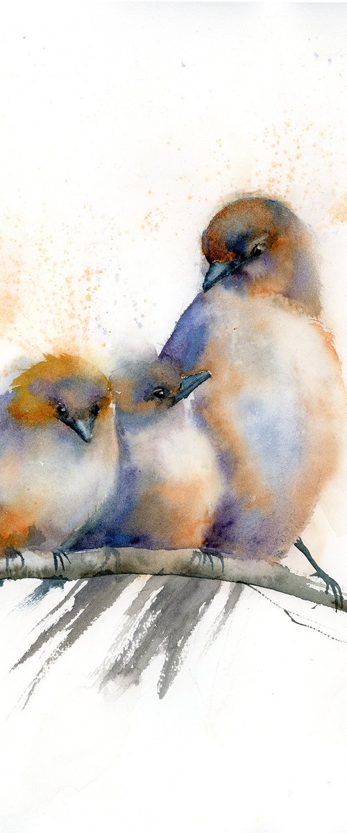 Three birds on the branch. by Olga Tchefranov (Shefranov)