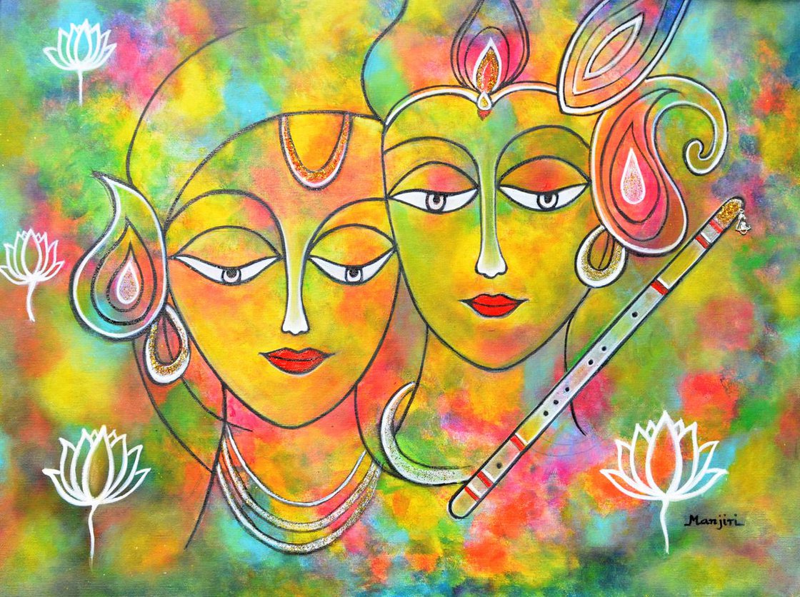 Radha Krishna Holi Abstract II Colorful Vibrant painting Acrylic ...