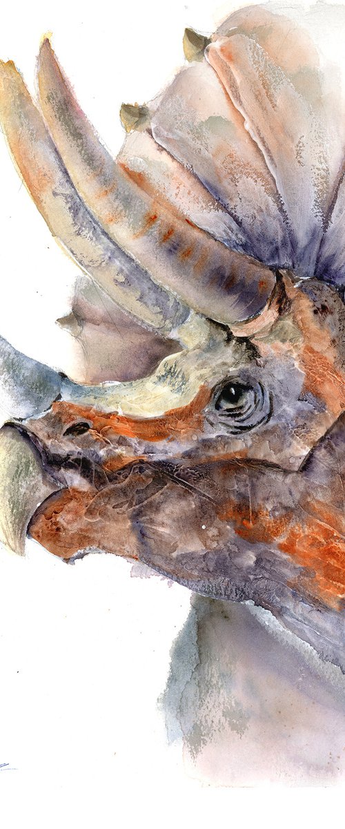 Triceratops  - Original Watercolor Painting by Olga Tchefranov (Shefranov)