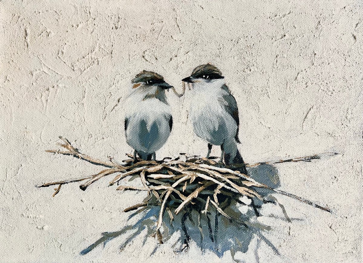 Photorealistic Animal Acrylic Painting By Olesya Izmaylova, 13 X 9", Love Nest, Original Artwork