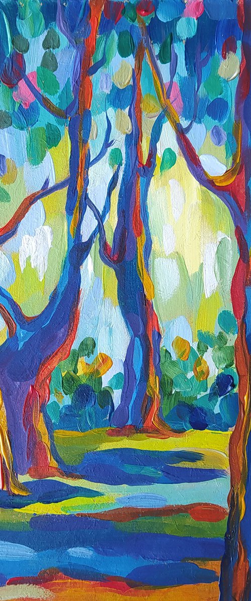 Trees - acrylic, flowers, landscape, summer, trees, forest, landscape, painting, trees acrylic painting,  painting, landscape painting by Anastasia Kozorez