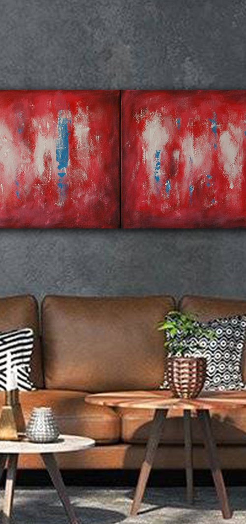 Abstract In Red Diptych by Rumen Spasov