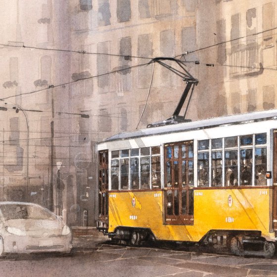Classic Yellow Tram in Sunlight