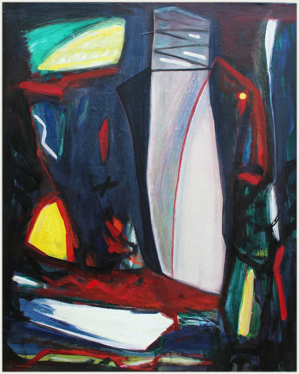 Abstract Oil Painting By Victorine Follana, 32 X 39", La Nuit Des Temps, Original Artwork