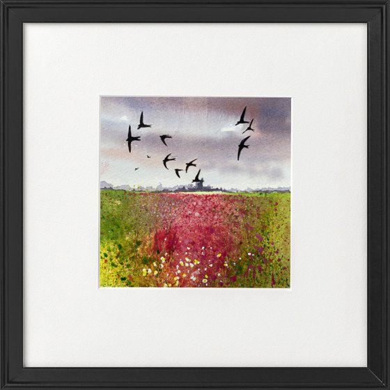 Three swallow watercolours framed