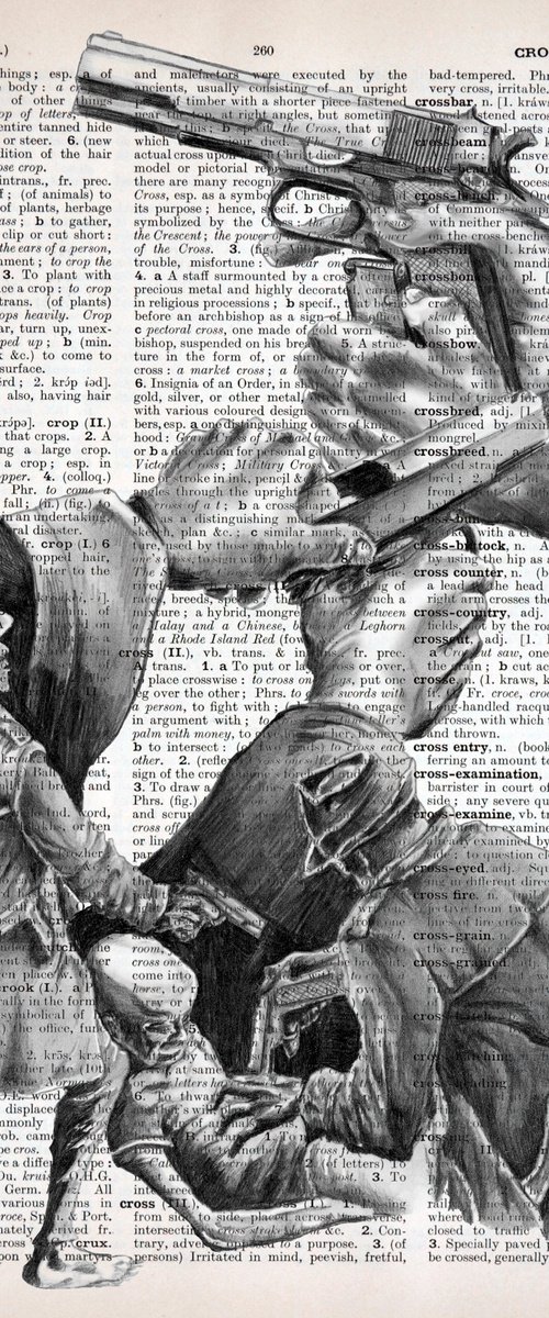 The Crime Scenery - Collage Art on Large Real English Dictionary Vintage Book Page by Jakub DK - JAKUB D KRZEWNIAK