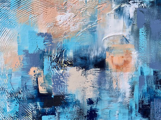 Mysterious Blue - XL LARGE,  TEXTURED ABSTRACT ART – EXPRESSIONS OF ENERGY AND LIGHT. READY TO HANG!