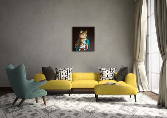 Cat with ermine . FELINE ART. Painting  for cat lovers.