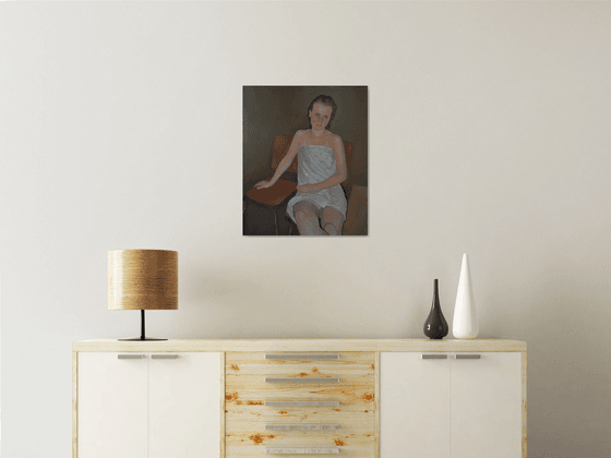 In the bath (50x60cm, oil/canvas, impressionistic figure)