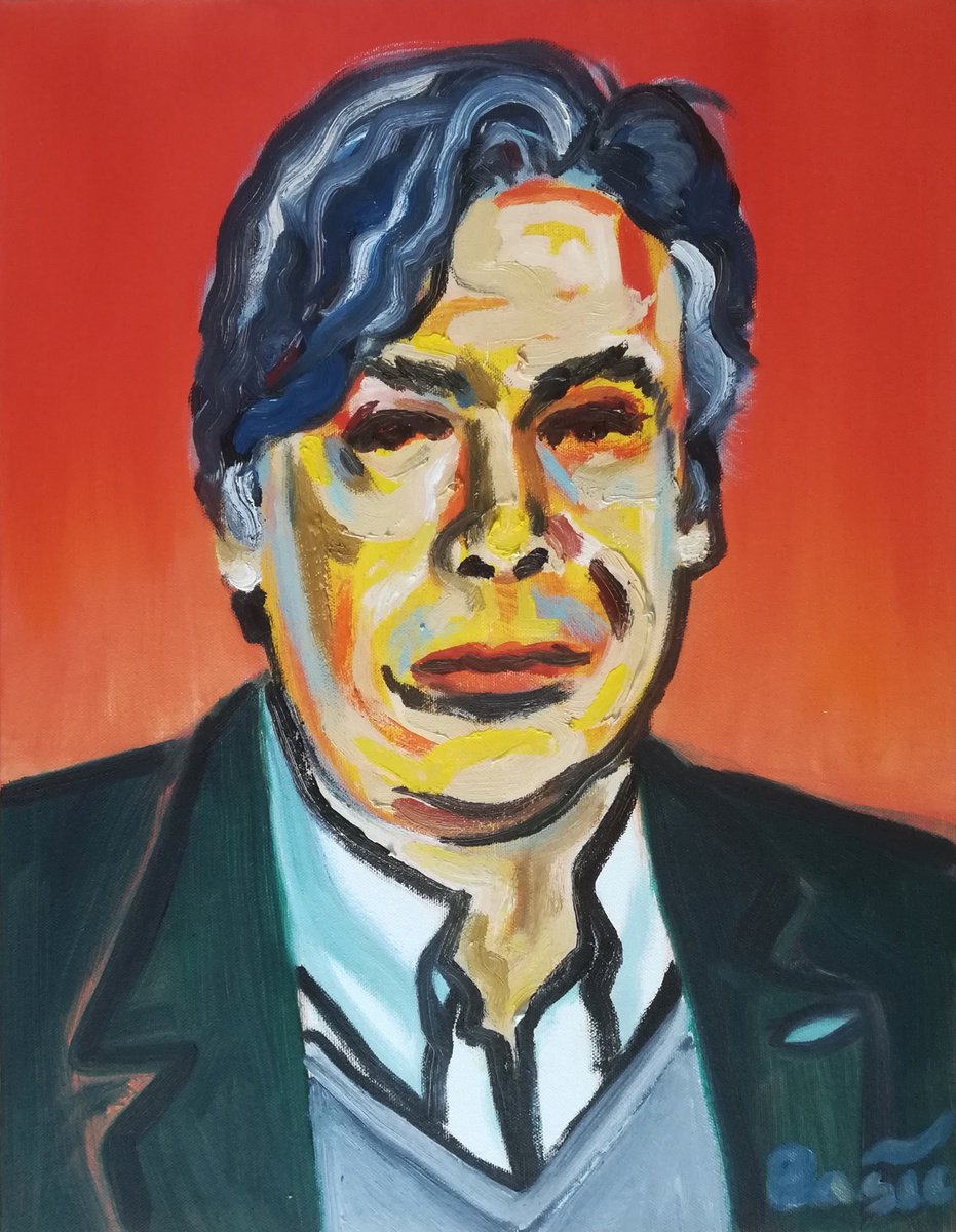 Expressive Portrait Oil Painting By Aleksandar Basic, 14 X 18, George Condo, Original Artwork