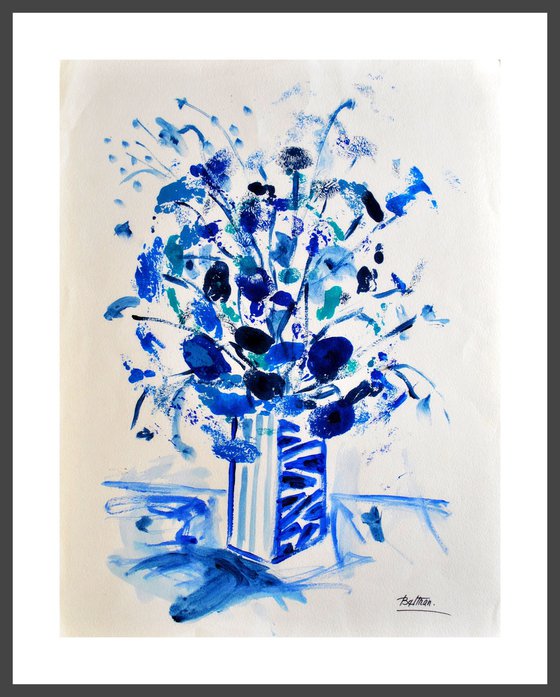 Vase bleu et fleurs bleues / 19,68x25,59 in.(50x65cm) / 2018