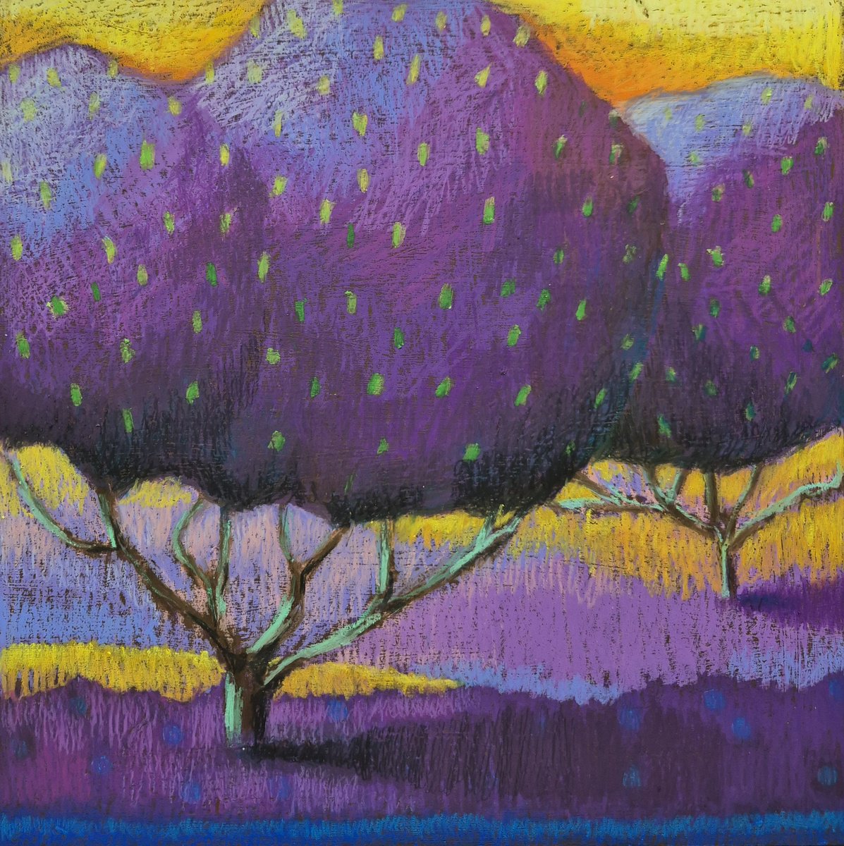 Impressionistic Landscape Painting By Gitti Gv, 12 X 12, Flowering Trees, Original Artwork