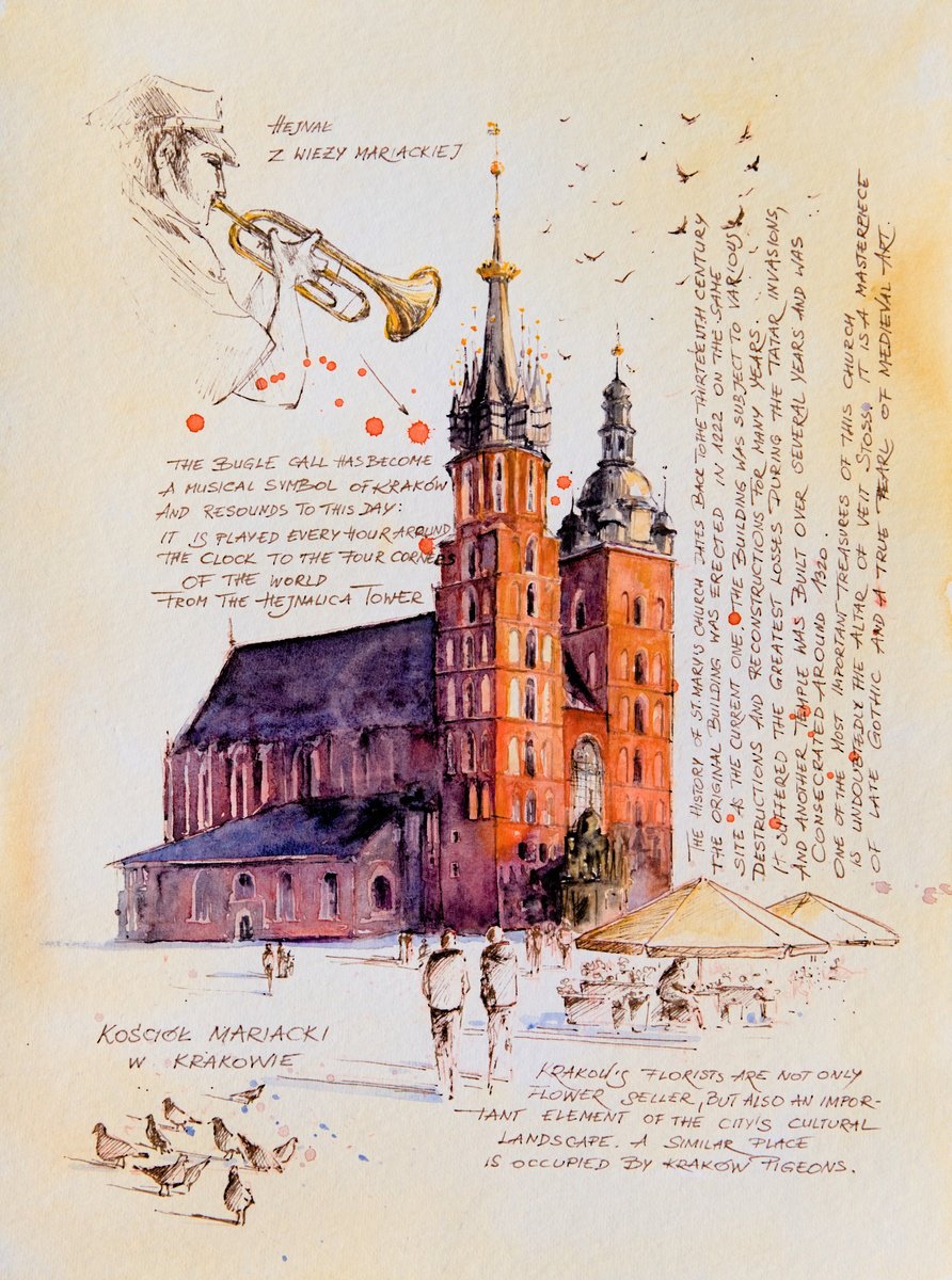 Cityscapes Watercolour By Eve Mazur, 12 X 16, Notes From Krakow, Poland ( 2 Watercolors), Original Artwork