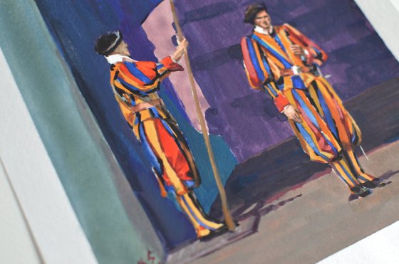 Vatican guard, Gouache sketch, Italy, Rome