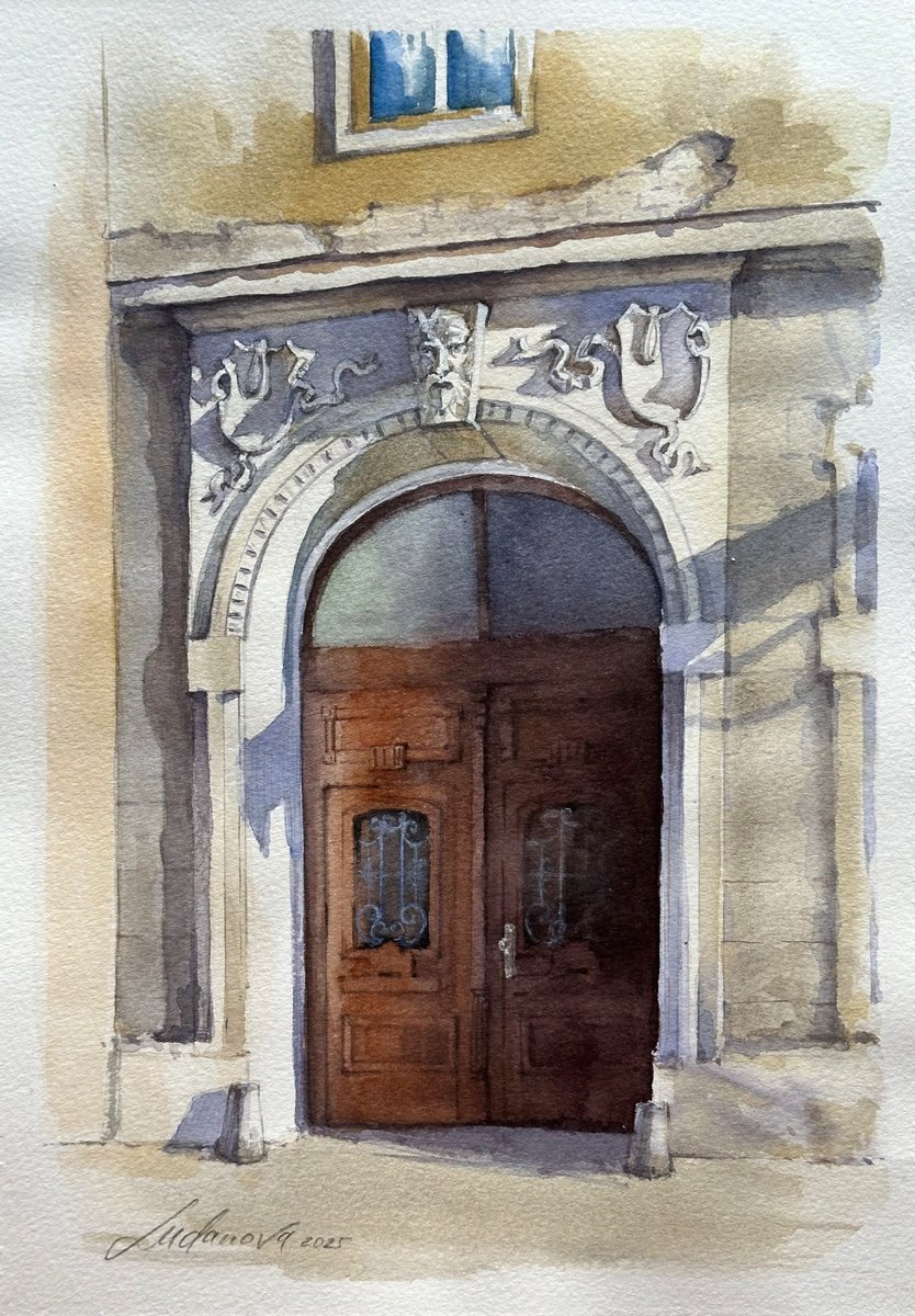 Impressionistic Cityscapes Watercolour By Yuliia Ludanova, 8 X 12", Door From Maribor 2, Original Artwork