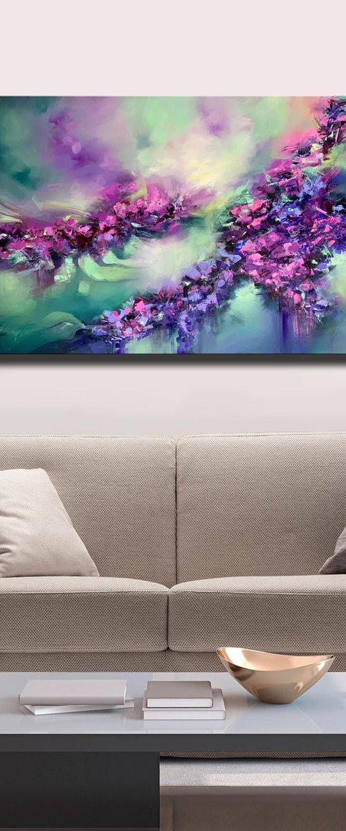 Flowers Oil Abstract Painting - Tango 120 x 60 cm (48 x 24 inches) by Sandra Zekk