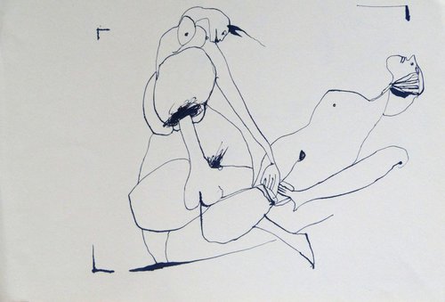 Surrealist Lovers 6, ink on paper 42x28 cm by Frederic Belaubre