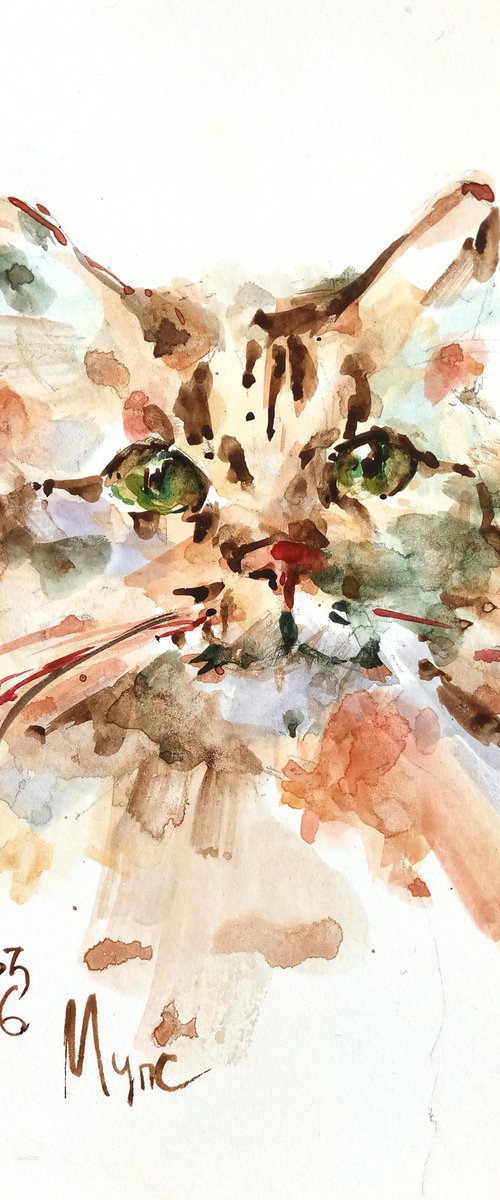"Portrait of a cat" original watercolor sketch by Ksenia Selianko