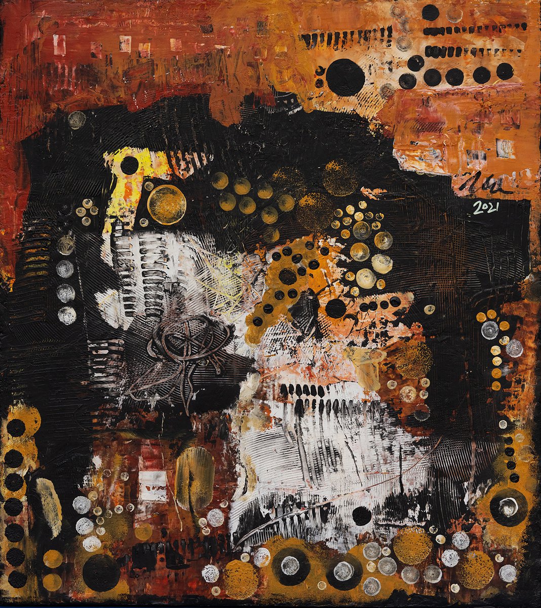 Organic Abstract Acrylic Painting By Peter Zelei, 17 X 19", Bird Nest, Original Artwork