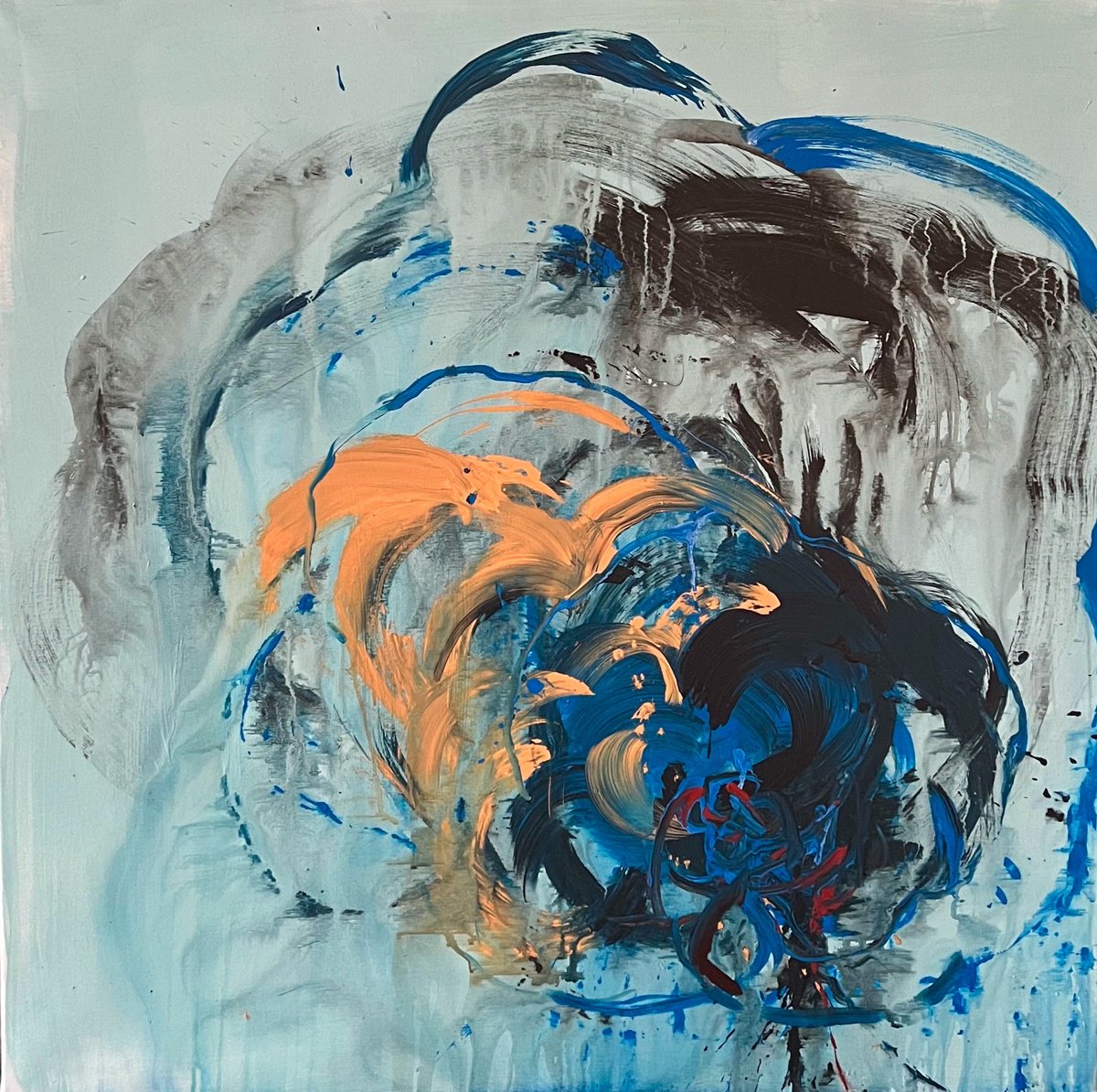 Abstract Botanical Acrylic Painting By Rosi Roys, 39 X 39", Cy 16, Original Artwork