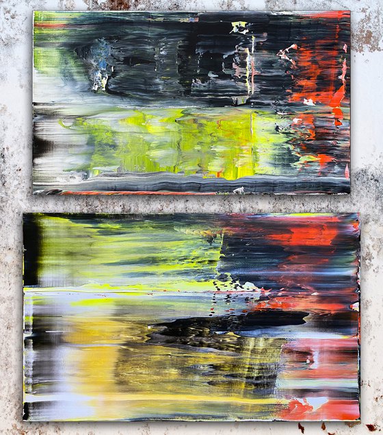 "We Burn Clean" - Save As A Series - Original PMS Large Abstract Diptych Acrylic Paintings On Hand Stretched Canvas - 30" x 34"