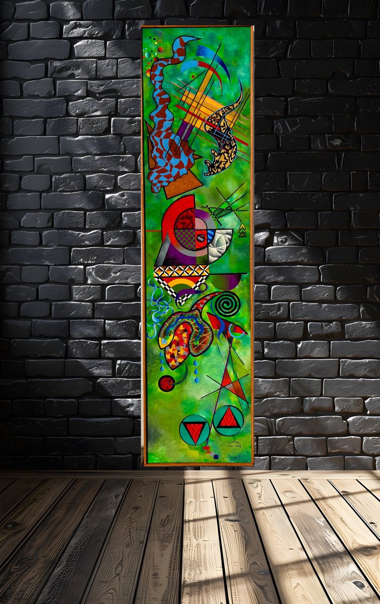 Abstract Oil Painting By Jg Wilson, 17 X 68, Frogs In The Pond, Original Artwork